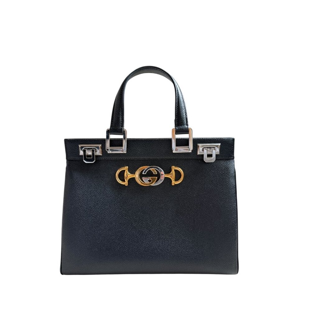 Gucci Small Zumi Leather Top Handle Bag in Black